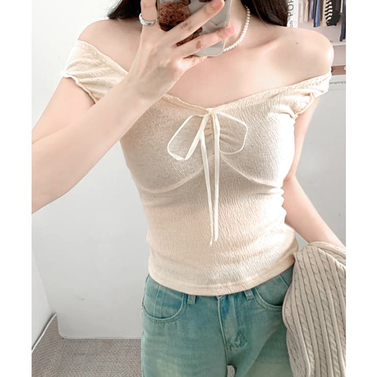 センターリボンギャザーノースリーブ 2WAY オフショル | Riff | 詳細画像18 