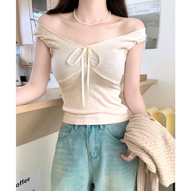 センターリボンギャザーノースリーブ 2WAY オフショル | Riff | 詳細画像19 