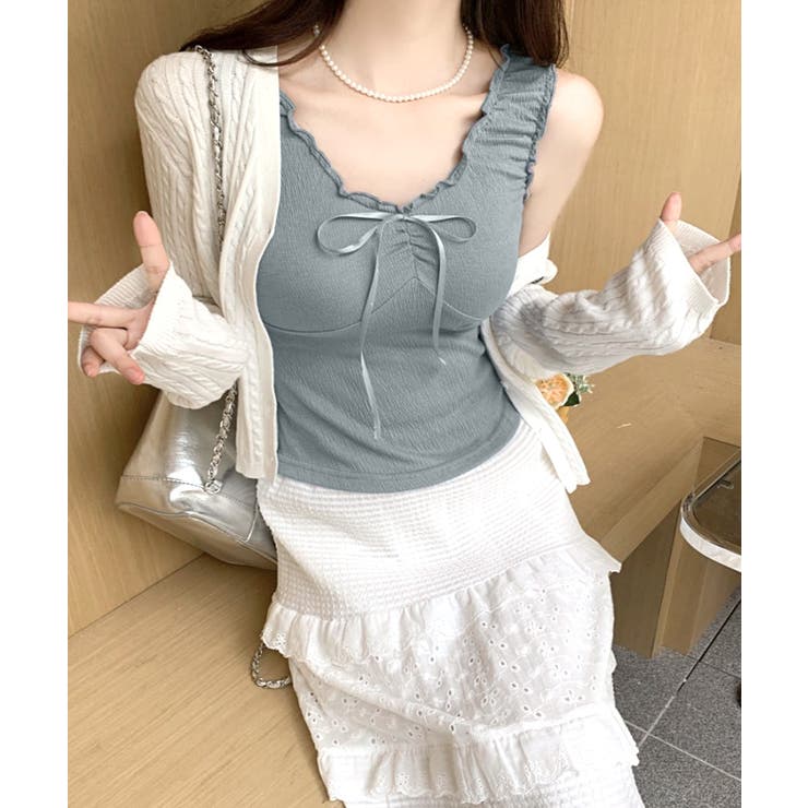 センターリボンギャザーノースリーブ 2WAY オフショル | Riff | 詳細画像4 