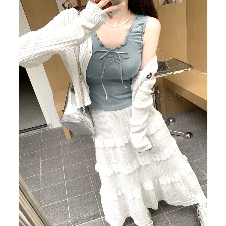 センターリボンギャザーノースリーブ 2WAY オフショル | Riff | 詳細画像5 