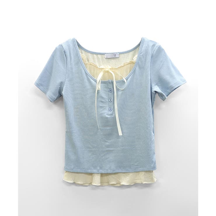 フェイクレイヤード胸リボントップス 半袖 重ね着風 | Riff | 詳細画像22 