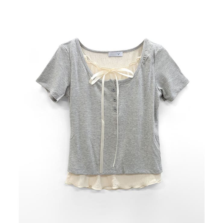 フェイクレイヤード胸リボントップス 半袖 重ね着風 | Riff | 詳細画像23 