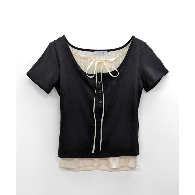 フェイクレイヤード胸リボントップス 半袖 重ね着風 | Riff | 詳細画像24 