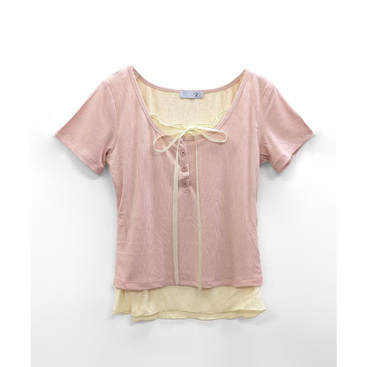 フェイクレイヤード胸リボントップス 半袖 重ね着風 | Riff | 詳細画像25 