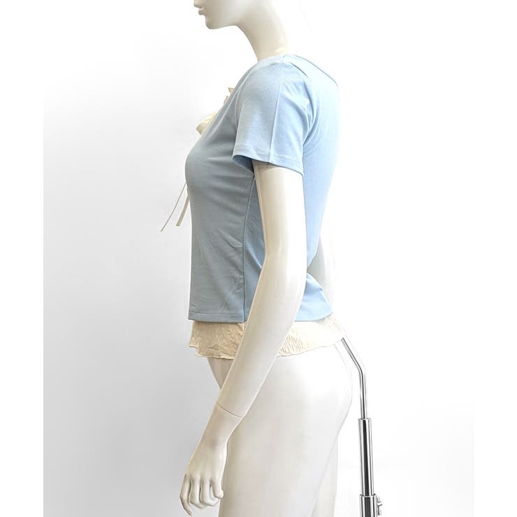 フェイクレイヤード胸リボントップス 半袖 重ね着風 | Riff | 詳細画像27 