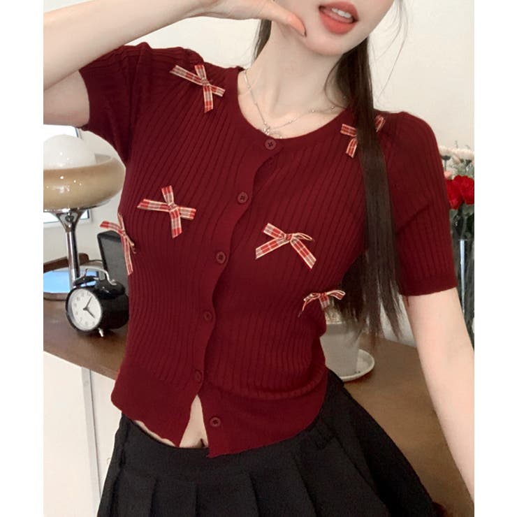 チェックリボン付きカーディガン サマーニット リブニット | Riff | 詳細画像10 