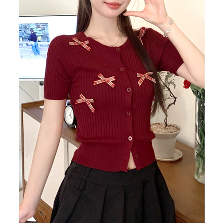 チェックリボン付きカーディガン サマーニット リブニット | Riff | 詳細画像11 