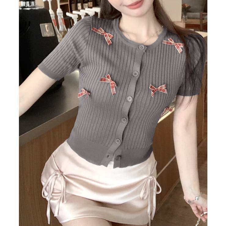 チェックリボン付きカーディガン サマーニット リブニット | Riff | 詳細画像14 