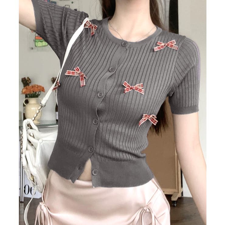 チェックリボン付きカーディガン サマーニット リブニット | Riff | 詳細画像15 