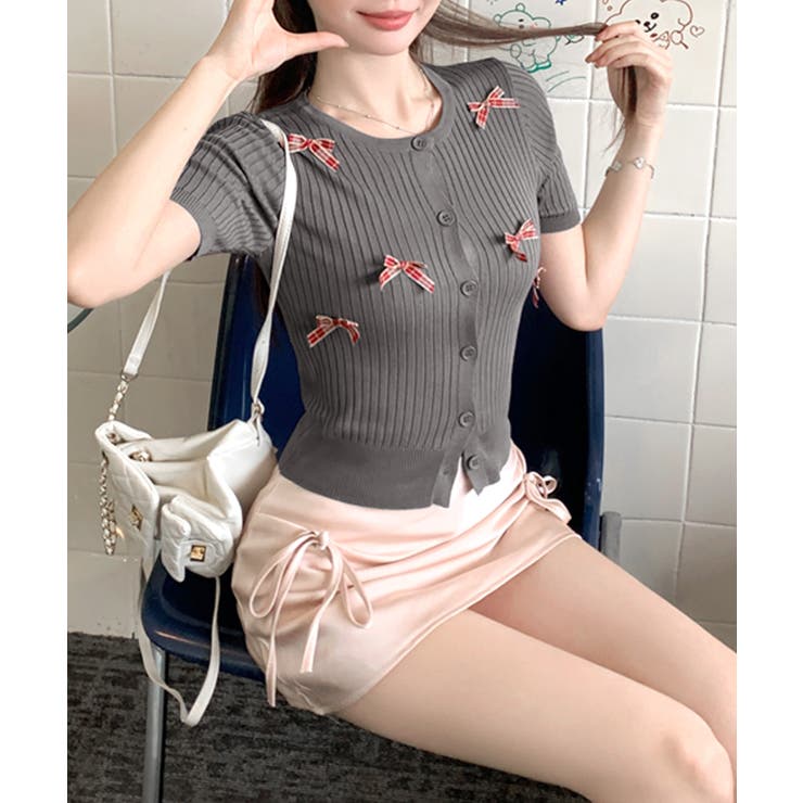 チェックリボン付きカーディガン サマーニット リブニット | Riff | 詳細画像17 