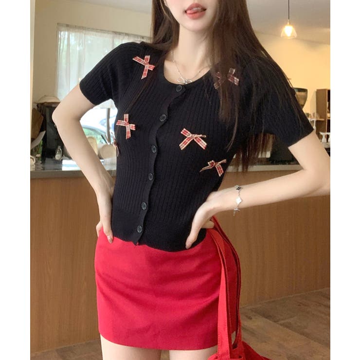 チェックリボン付きカーディガン サマーニット リブニット | Riff | 詳細画像8 