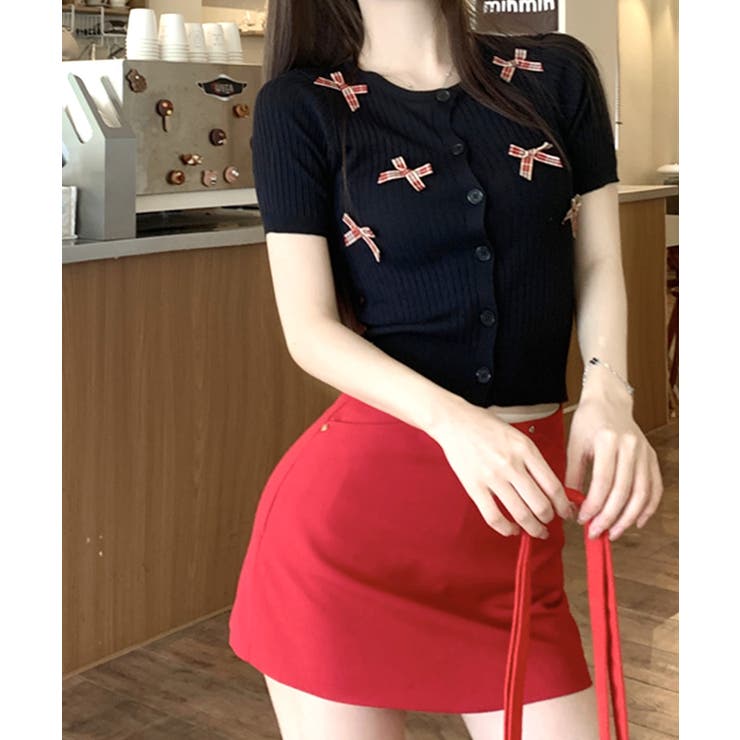 チェックリボン付きカーディガン サマーニット リブニット | Riff | 詳細画像9 