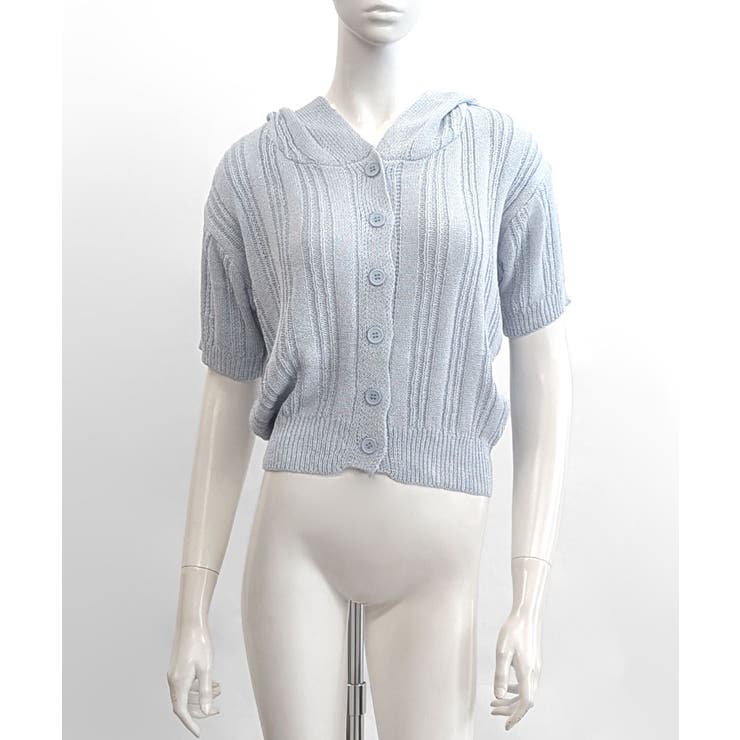 フード付きニット半袖カーディガン サマーニット ニットカーデ | Riff | 詳細画像14 