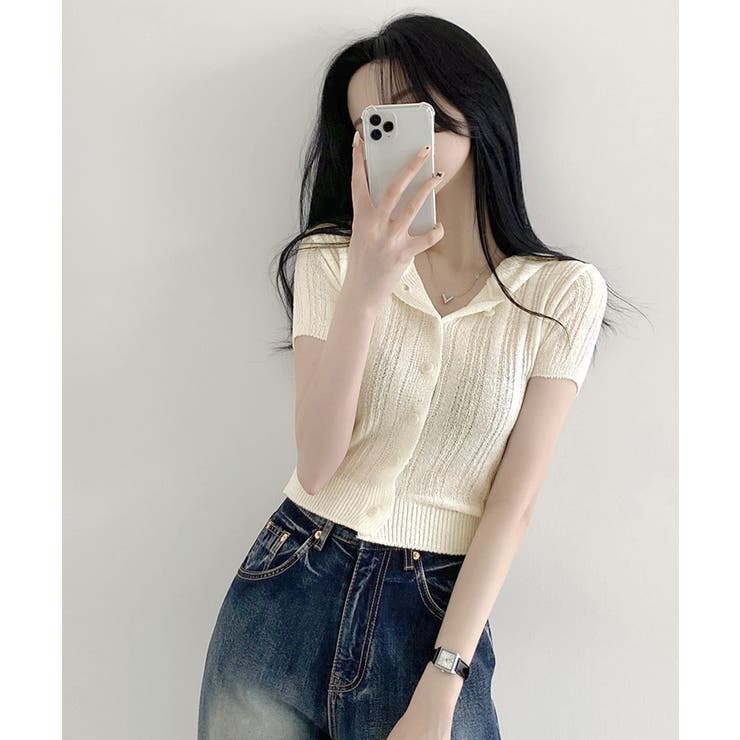 フード付きニット半袖カーディガン サマーニット ニットカーデ | Riff | 詳細画像4 