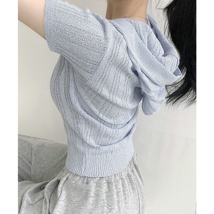 フード付きニット半袖カーディガン サマーニット ニットカーデ | Riff | 詳細画像9 