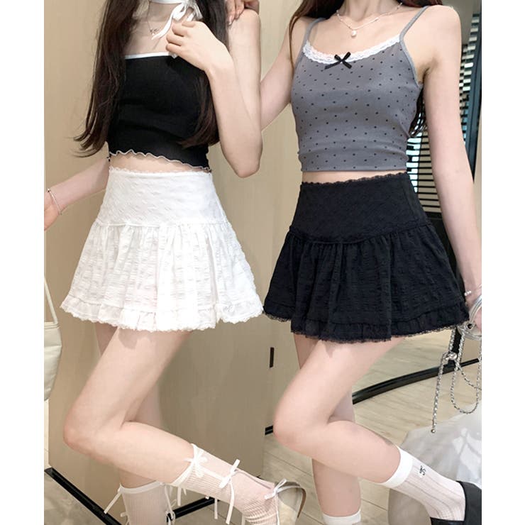 レースフレアミニスカート インナーパンツ付き スカパン[品番