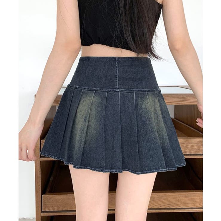 レースアップリボンデニムミニスカート インナーパンツ付き プリーツスカート | Riff | 詳細画像26 