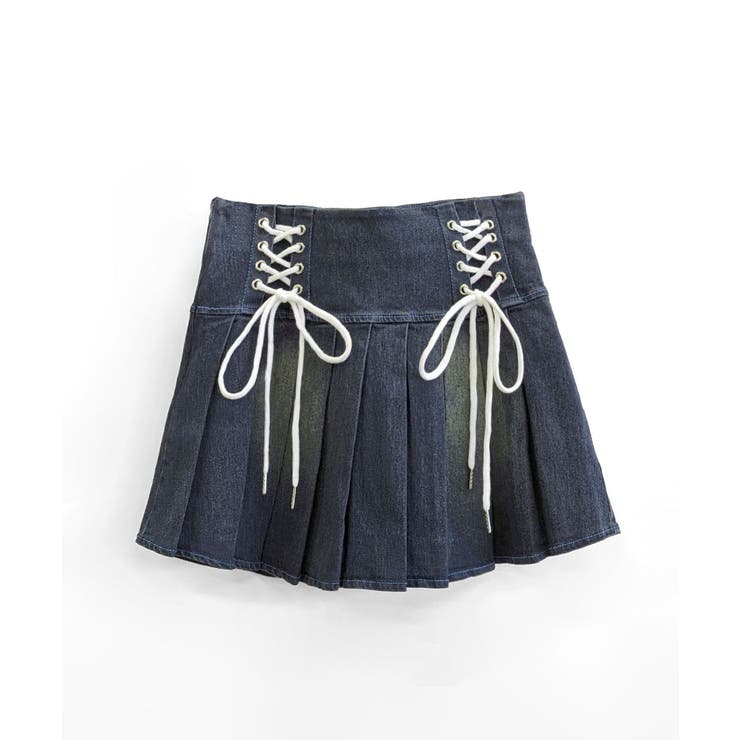 レースアップリボンデニムミニスカート インナーパンツ付き プリーツスカート | Riff | 詳細画像29 