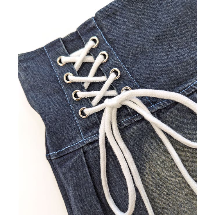 レースアップリボンデニムミニスカート インナーパンツ付き プリーツスカート | Riff | 詳細画像33 