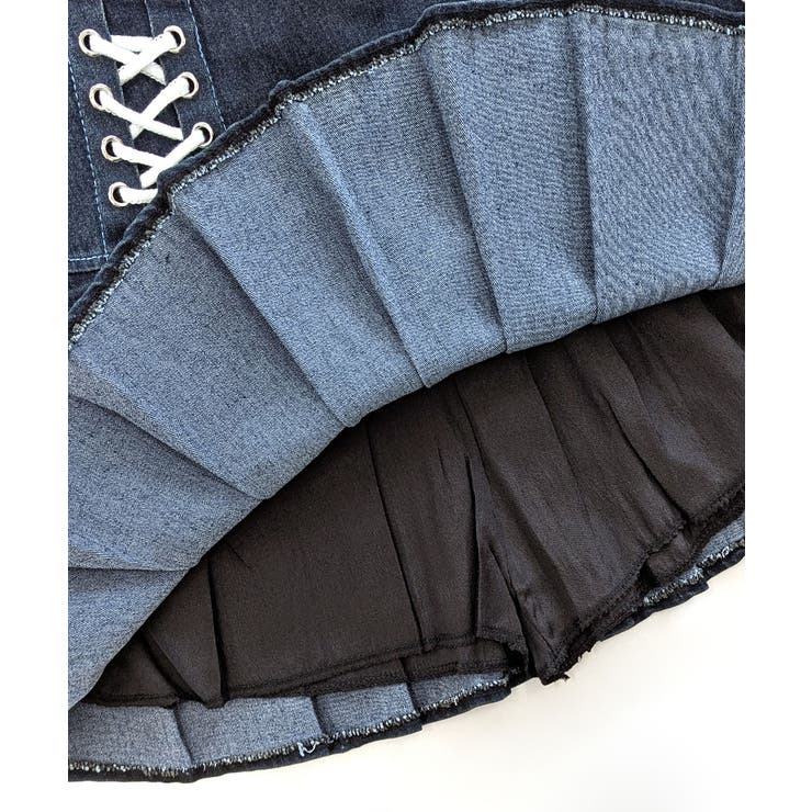 レースアップリボンデニムミニスカート インナーパンツ付き プリーツスカート | Riff | 詳細画像35 