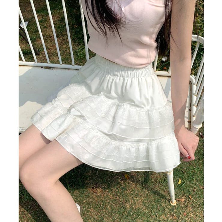 2段レースフリルミニスカート インナーパンツ付き ティアードスカート | Riff | 詳細画像12 