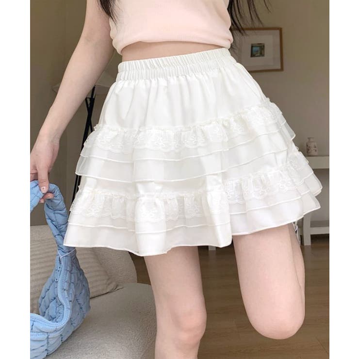 2段レースフリルミニスカート インナーパンツ付き ティアードスカート | Riff | 詳細画像14 