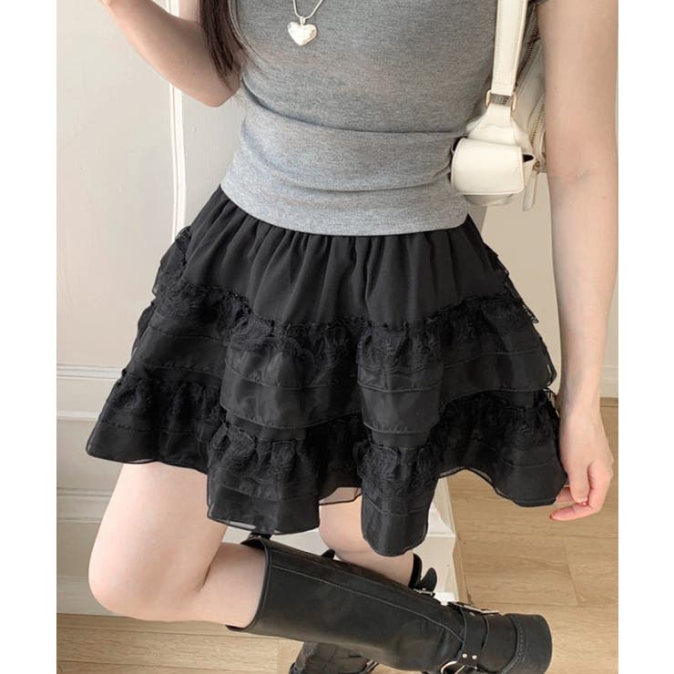 2段レースフリルミニスカート インナーパンツ付き ティアードスカート | Riff | 詳細画像16 