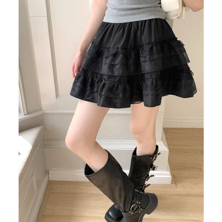 2段レースフリルミニスカート インナーパンツ付き ティアードスカート | Riff | 詳細画像17 