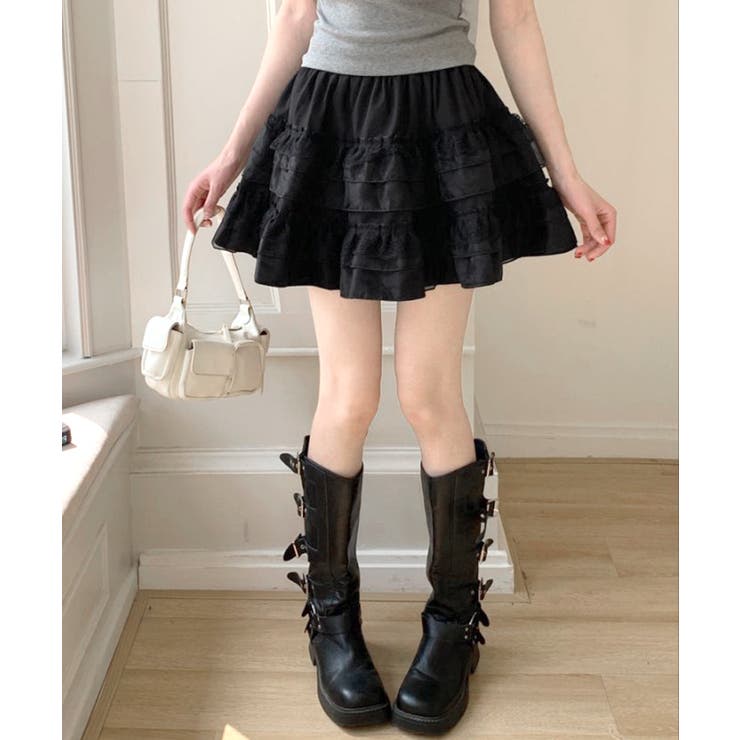 2段レースフリルミニスカート インナーパンツ付き ティアードスカート | Riff | 詳細画像18 