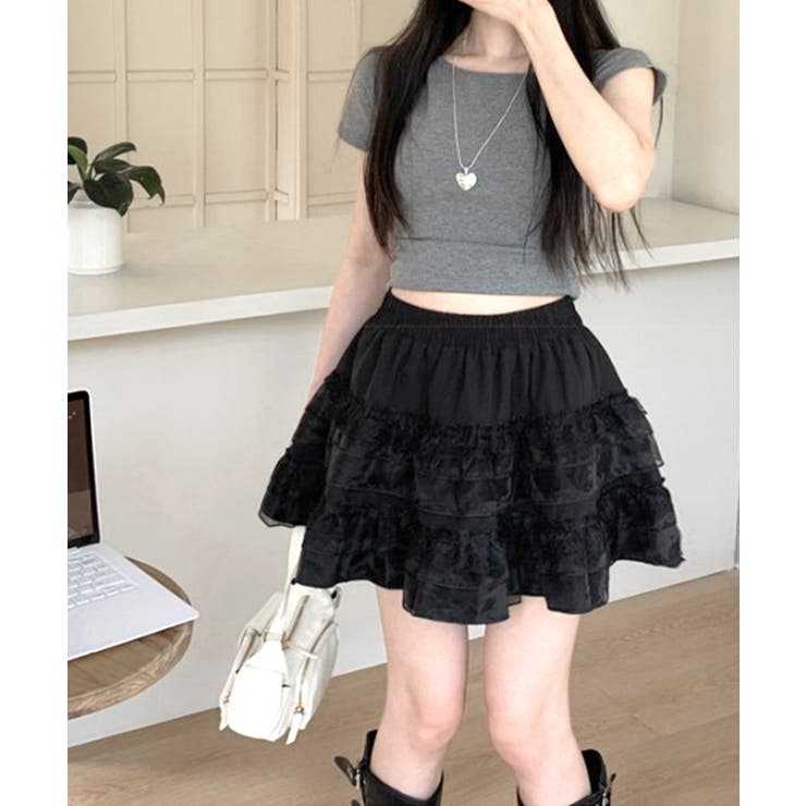 2段レースフリルミニスカート インナーパンツ付き ティアードスカート | Riff | 詳細画像23 