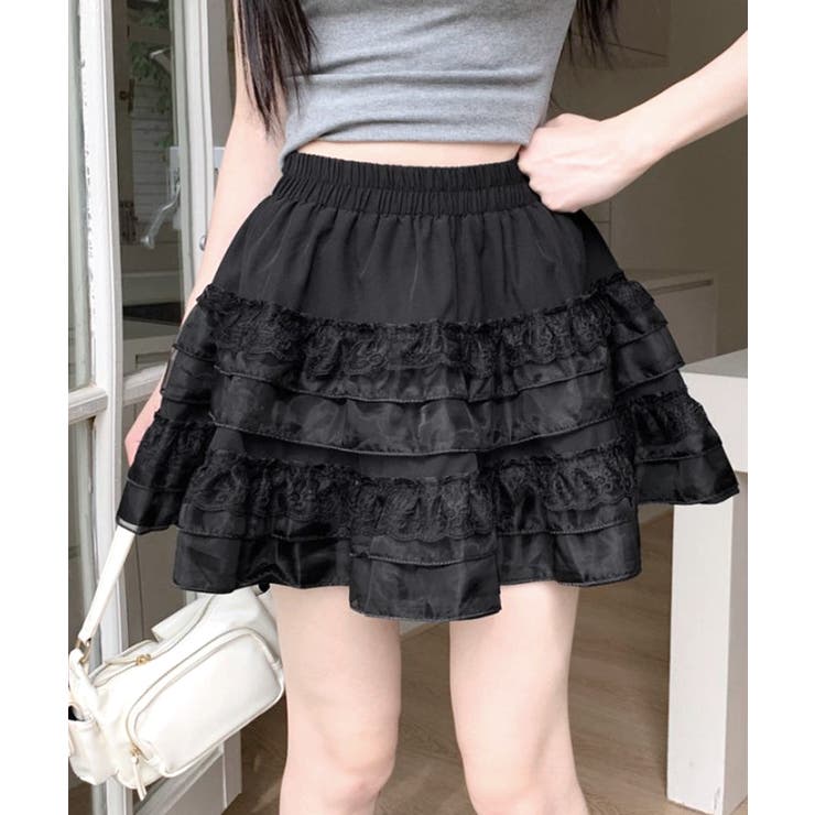 2段レースフリルミニスカート インナーパンツ付き ティアードスカート | Riff | 詳細画像24 