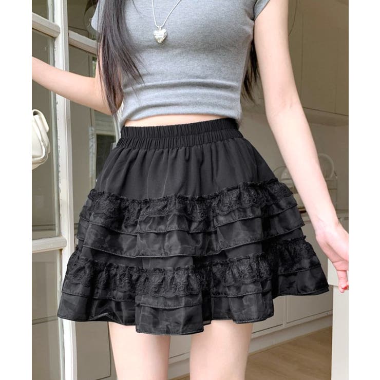 2段レースフリルミニスカート インナーパンツ付き ティアードスカート | Riff | 詳細画像25 