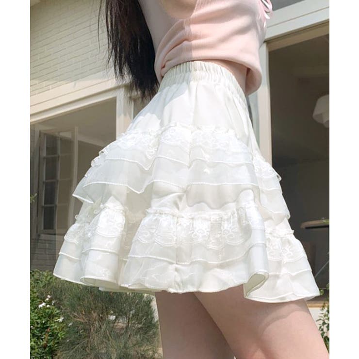 ホワイト フリルミニスカート ミニミニストア miniministore ミニティアードスカート フリル