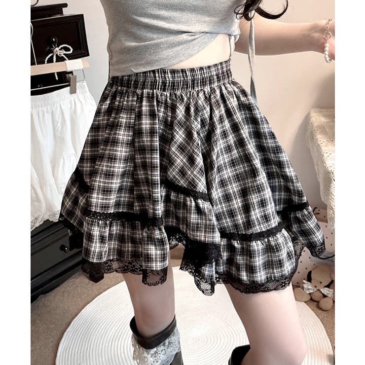 裾レースアシンメトリーフリルミニスカート インナーパンツ付き フレアスカート | Riff | 詳細画像12 