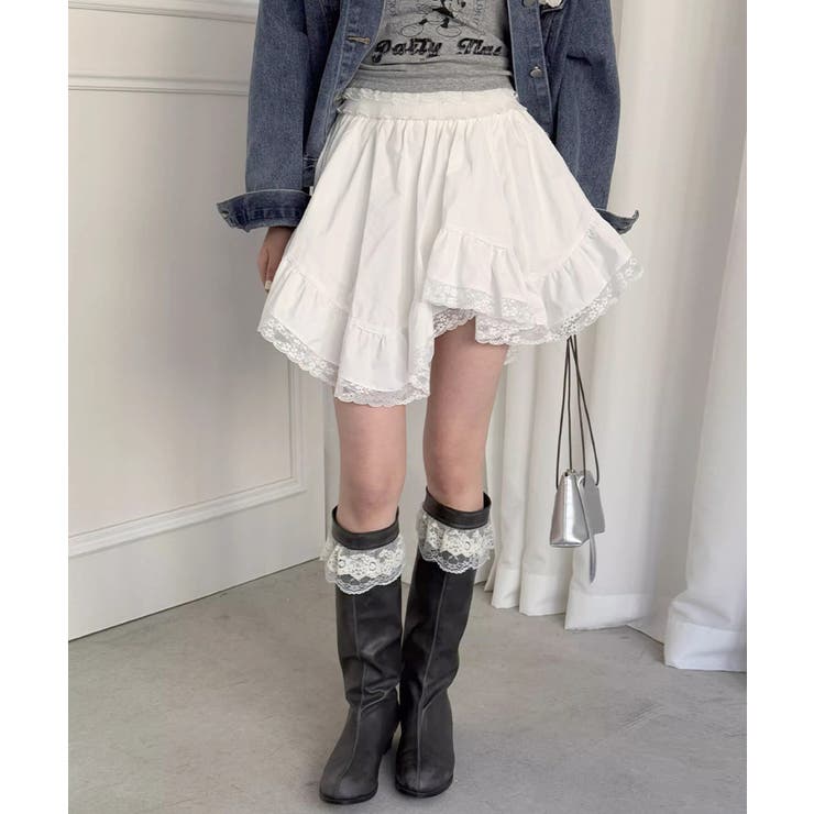 裾レースアシンメトリーフリルミニスカート インナーパンツ付き フレアスカート | Riff | 詳細画像8 