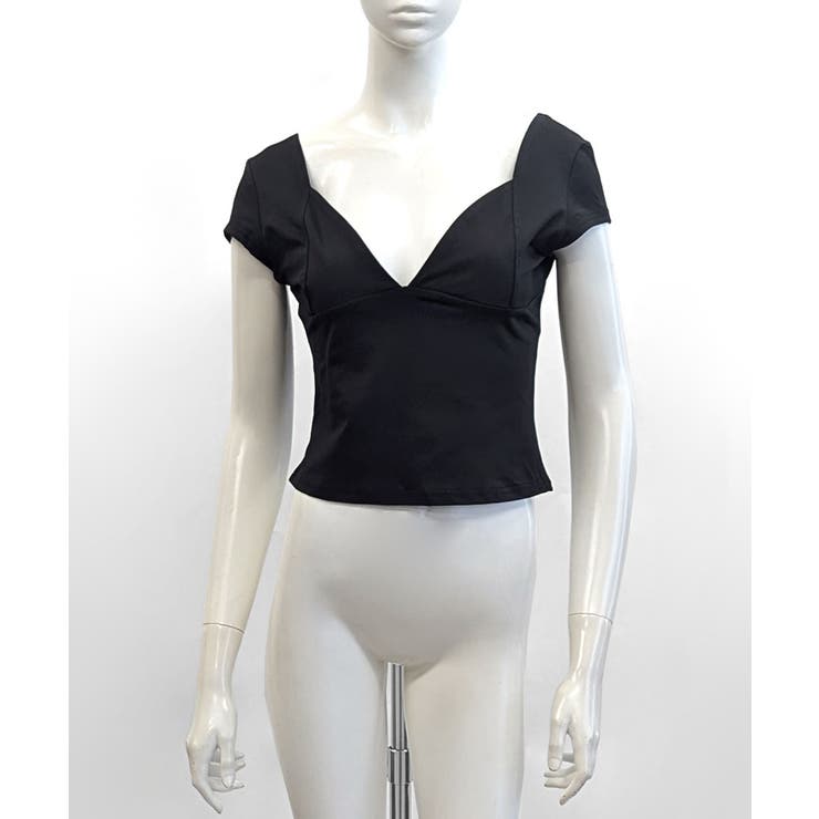 深Vネック半袖トップス ショート丈 クロップド丈 | Riff | 詳細画像13 