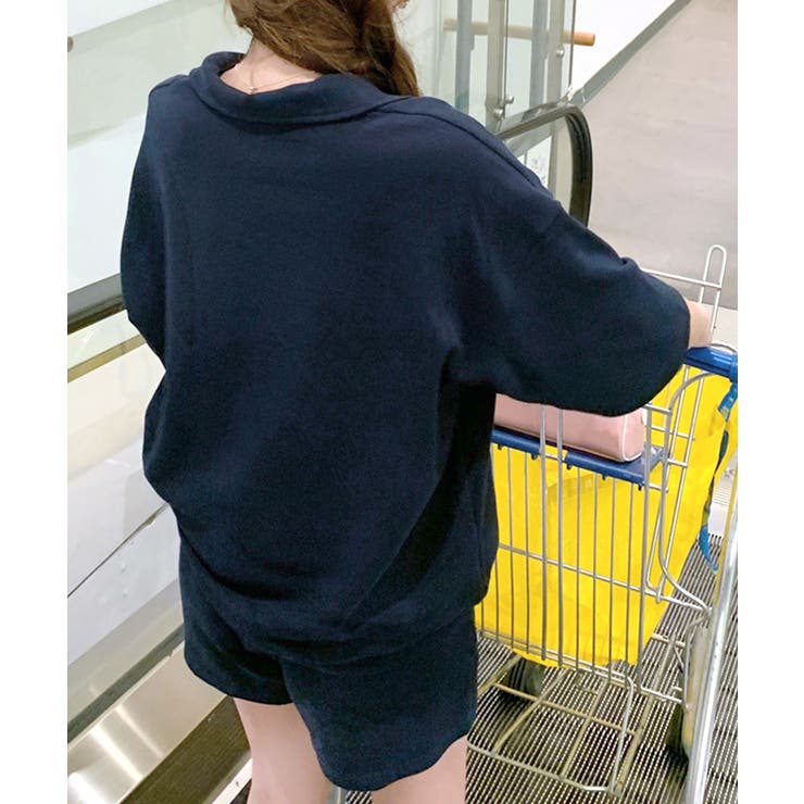 2点セット] ハーフジップトップス+ショートパンツ セットアップ[品番