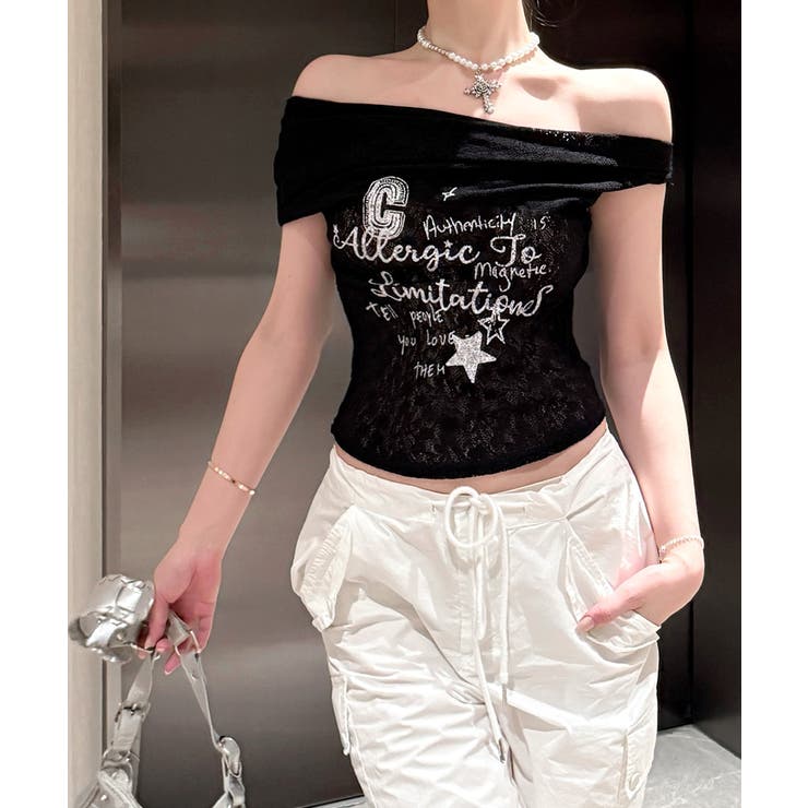 オフショルロゴレーストップス ワンショル ロゴプリント | Riff | 詳細画像13 