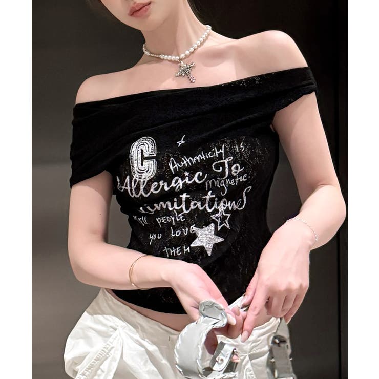 オフショルロゴレーストップス ワンショル ロゴプリント | Riff | 詳細画像14 