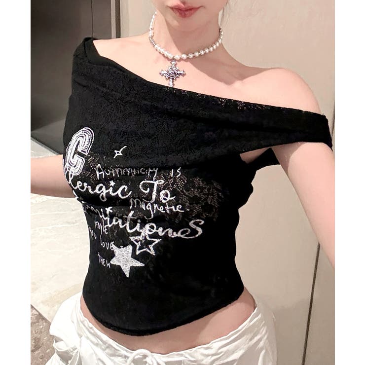 オフショルロゴレーストップス ワンショル ロゴプリント | Riff | 詳細画像17 