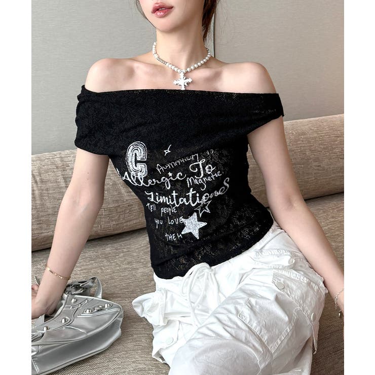 オフショルロゴレーストップス ワンショル ロゴプリント | Riff | 詳細画像19 