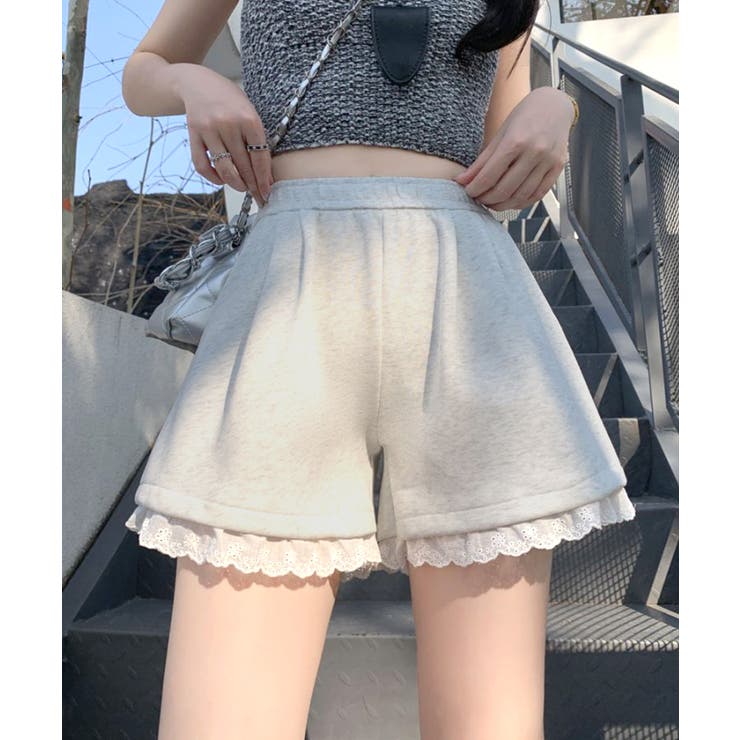 ROCKCAKE★韓国★人気★Lace Point Short Pants レースショート 裾レーススウェットショートパンツ 短パン ショート丈[品番