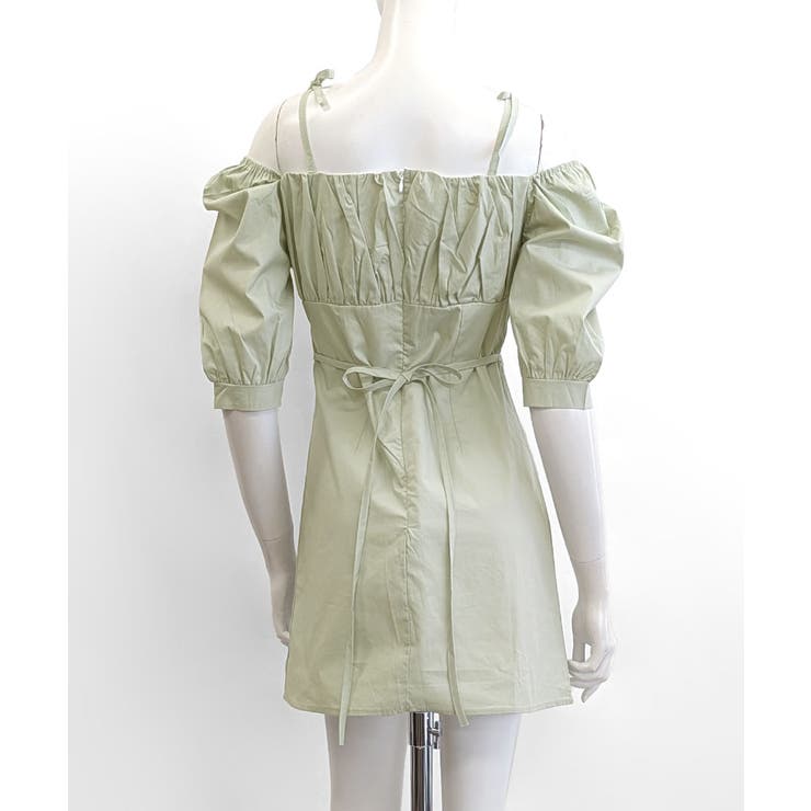 オフショルダーリボンミニワンピース パフスリーブ ショート丈ワンピース | Riff | 詳細画像16 