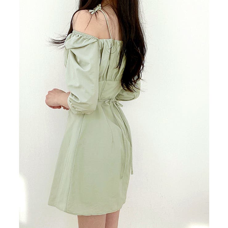 オフショルダーリボンミニワンピース パフスリーブ ショート丈ワンピース | Riff | 詳細画像6 