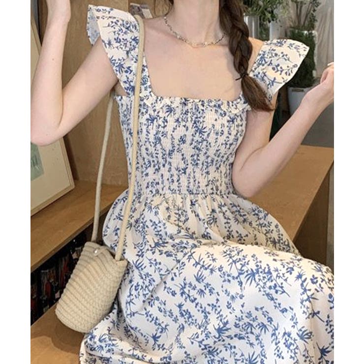 花柄ノースリーブロングワンピース マキシワンピース Aライン