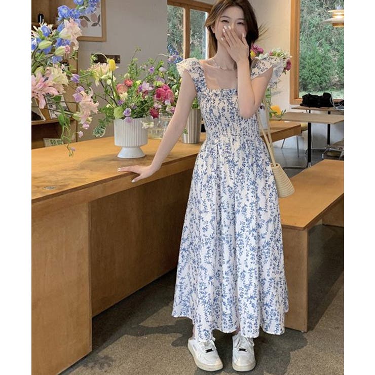 花柄ノースリーブロングワンピース マキシワンピース Aライン