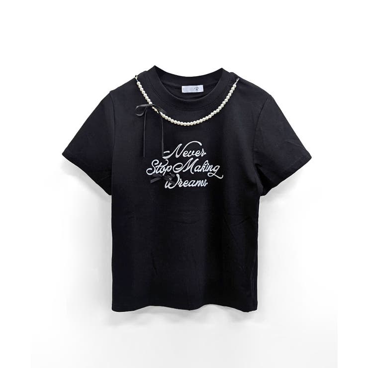 パールリボン付き半袖ロゴTシャツ チャーム付き クルーネック | Riff | 詳細画像16 