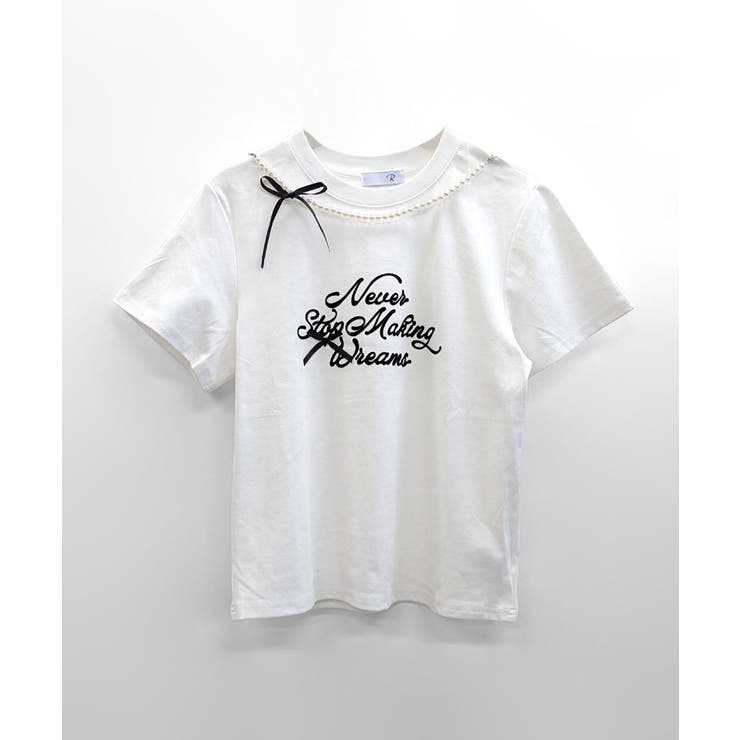 パールリボン付き半袖ロゴTシャツ チャーム付き クルーネック | Riff | 詳細画像17 