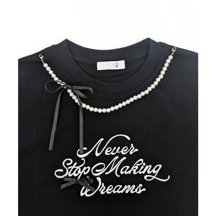 パールリボン付き半袖ロゴTシャツ チャーム付き クルーネック | Riff | 詳細画像21 