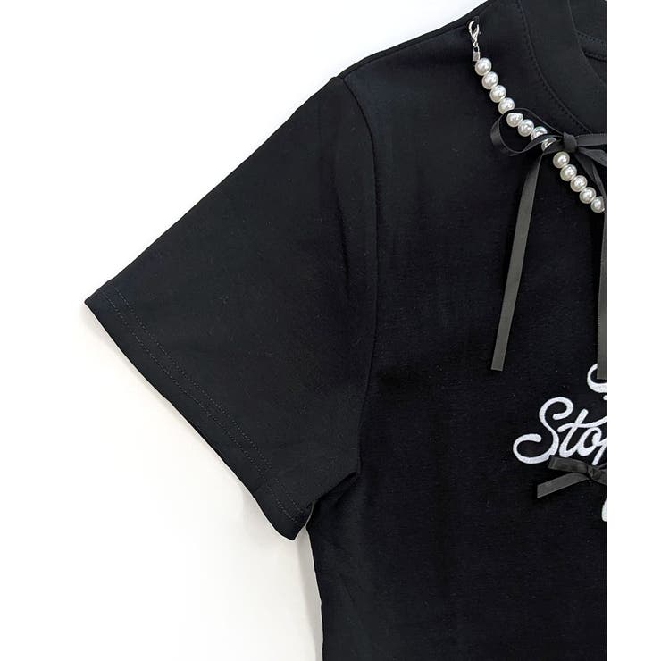 パールリボン付き半袖ロゴTシャツ チャーム付き クルーネック | Riff | 詳細画像22 